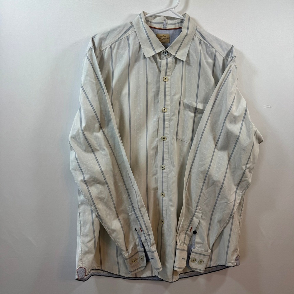 Tommy Bahama Jeans Mens Large Blue White Striped Embroidered Button Front Shirt